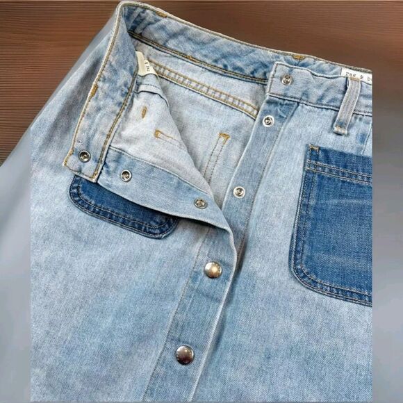 RAG & BONE Womens Jean Skirt Size 24 Light Wash A-Line Frayed Raw Hem  MOSS - Picture 5 of 7